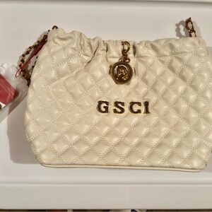 Quilted Cream Shoulder Bag - lamb skin